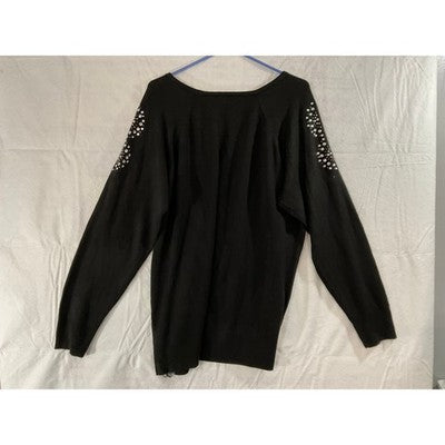 Jaclyn Smith Sweater Womens Plus 3X Black Cold Shoulder Rhinestone Holiday Knit