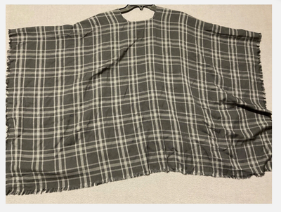 J. Jill Poncho Womens One Size Gray Plaid Kimono Lightweight Fringe Open Front