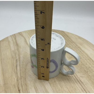 Avon Heart Handle Coffee Mug Cup Double Heart White Pastel Love Words Ceramic