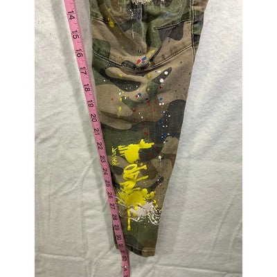 Smoke Rise Cargo Pants Mens 36/34 Camo Distressed Paint Splatter Streetwear SR91