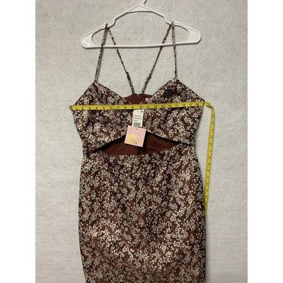 Leyden Dress Womens XL Brown Blossom Jacquard Floral Metallic Mini Cutout New