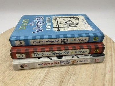 Jeff Kinney Diary Of A Wimpy Kid 3-Book Hardcover Set Blue Red White Cabin Fever