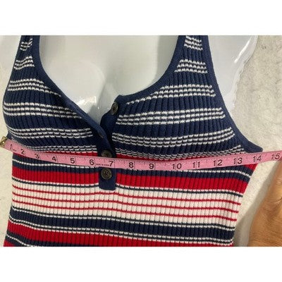 American Eagle Tank Top Womens XL Blue Red White Striped Ribbed Henley Shirt
