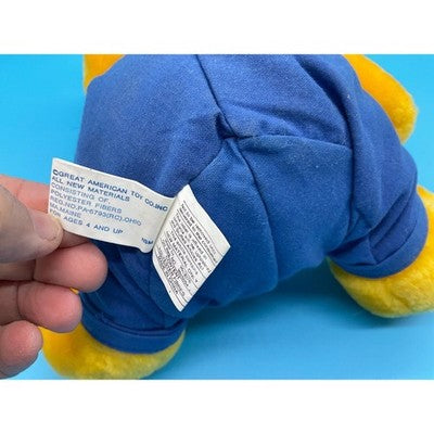 Vintage Great American Toy Co. Plush Yellow Bear Red Shirt Blue Overalls 8"