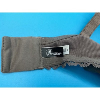 Paramour Plus Size 42D Lace Underwire Bra Gray Brown Lightly Lined Full Coverage