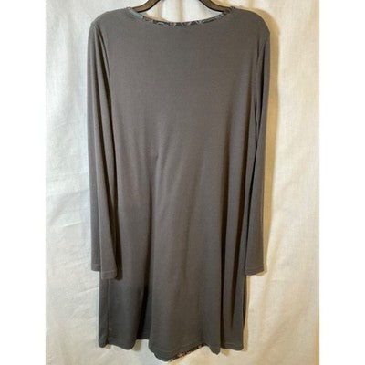 Emery Rose 2X Long Sleeve Dress, Grey Knee-Length Polyester/Viscose Wearable Art