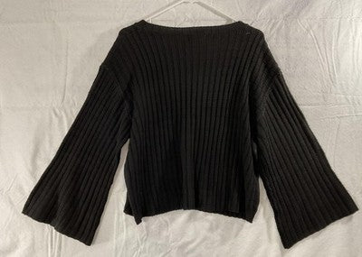 LAMISSCHE Sweater Womens Medium Gray Ribbed Bell Sleeve Relaxed Knit Pullover