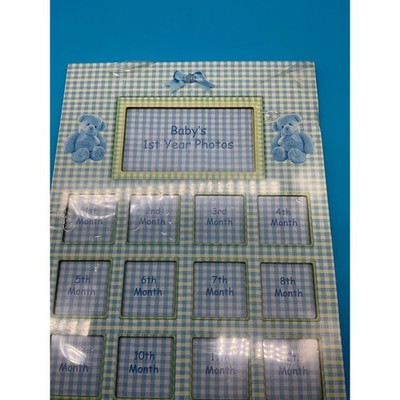 Baby's 1st Year Photo Frame Blue Plaid 12 Month Memory Collage 8.5x11