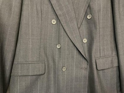 Haggar Suit Jacket Men 44L Gray Pinstripe Double Breasted Blazer Made USA Lined