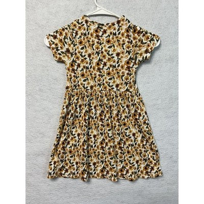Little Lass Dress Girls Size 6 Yellow Floral Short Sleeve Casual Spring Summer