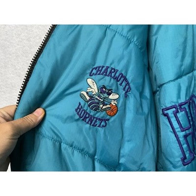 Vintage Charlotte Hornets PufferJacket Mens Large NBA Reversible Pro Player 90s