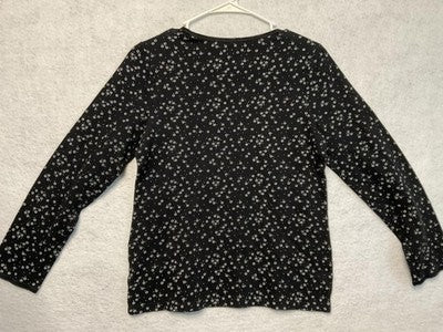 Croft & Barrow Intimates Shirt Womens Small Black Floral Long Sleeve Lace Trim