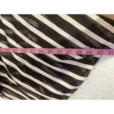 Kimono Wrap Top Coverup Women One Size Black White Striped Open Front Sheer