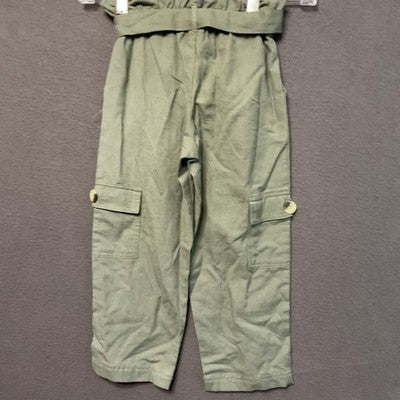 Green Paperbag Waist Pants NWT Girls Size 3T Cotton Flex Cargo Pockets Belted