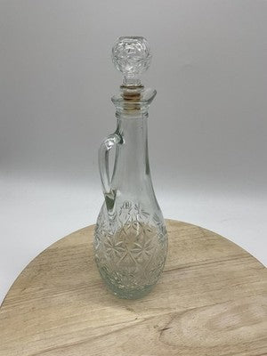 Clear Glass Decanter With Stopper Floral Starburst Handle Tabletop Decor Kitchen