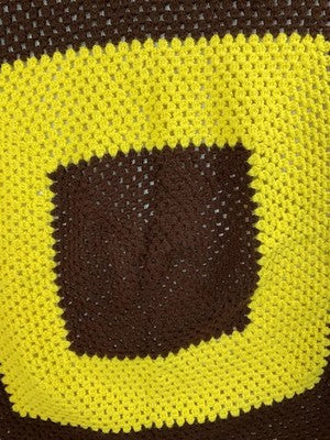 Handmade Knit Afghan Throw Blanket 60 In Brown Yellow Geometric Vintage Retro