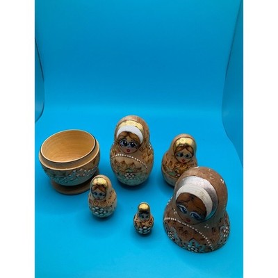 Traditional Wooden Nesting Doll VTG Hand Painted Wood-Burnt Whimsical Deco Retro
