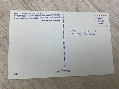 Vintage Downtown Elizabeth St Brownsville Texas Frank Whaley Postcard 5.5x3.5 In