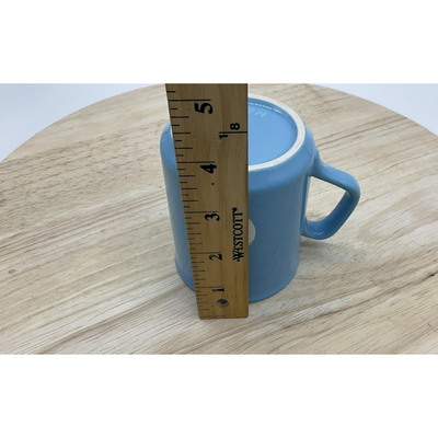 Blue Ceramic Coffee Mug Made in England Peach Graphic Cup Retro Kitchenware VTG