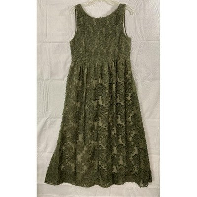 RWJ Dress Womens Large Green Floral Lace Maxi Sleeveless Smocked Fit Flare
