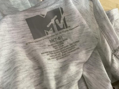 MTV Music Shirt Girls M Gray Floral Logo Cutout Scoop Neck Graphic Tee