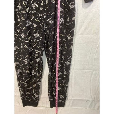 Jammies For Your Families Union Suit Women XL Black Happy New Year Fleece PJs