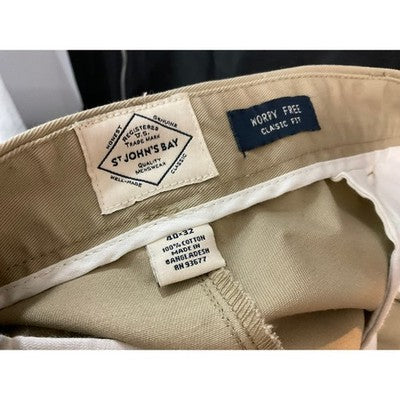 St. John's Bay Chino Pants Mens 40x32 Khaki New Pleated Worry Free Chino