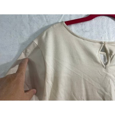 Est. 1946 Top Women XL Cream Faux Leather Mixed Media Short Sleeve Blouse