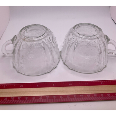 2 Federal Madrid Coffee Cups/Tea Vintage Depression Glass Etched 2.5" HOLIDAY
