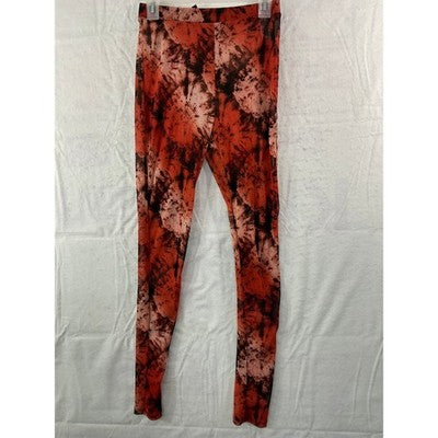 Queen Mania 2 Piece Set Women L Red Black Tie Dye Ruched Mesh Bodysuit Sheer USA