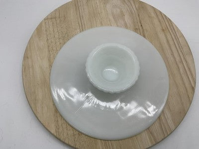 Vintage Milk Glass Cake Stand White 10 Inch Sunburst Scalloped Pedestal Platter