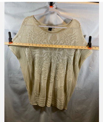 United States Sweater Womens Large Off White Short Sleeve VTG Floral Knit Top