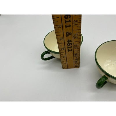 Vintage Tea Cups Unisex OS Green Orange Plaid Hand Painted Ceramic Set 2 Mug