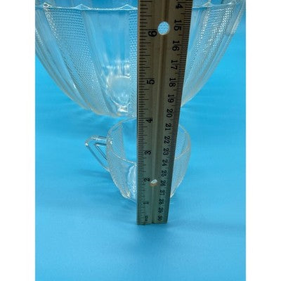 Vintage Glass Punch Bowl & 11 Cups Mid-Century Party Drinkware Textured Clear