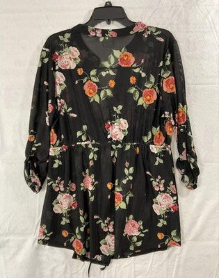 Sirenlily Dress Womens 1X Black Floral Chiffon Sheer 3/4 Roll Tab Maternity