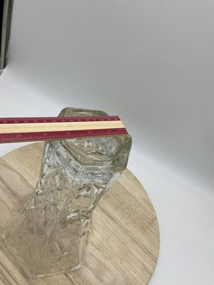 Clear Pressed Glass Flower Vase Starburst Pattern Hexagon VTG Decor Centerpiece