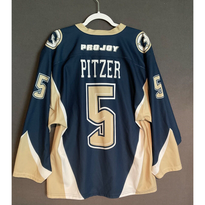 Cascade Hockey Club Jersey M/M 1/4 Lace Up Retro Adult Navy Beige "A" Pitzer #5