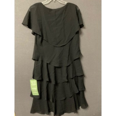 S.L. Fashions Elegant Black Tiered Midi Dress Missy SZ 12 Cocktail Party Dancing