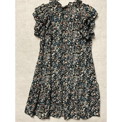 Dokotoo Dress Womens Medium Black Floral Ruffle Short Sleeve Tiered Boho New