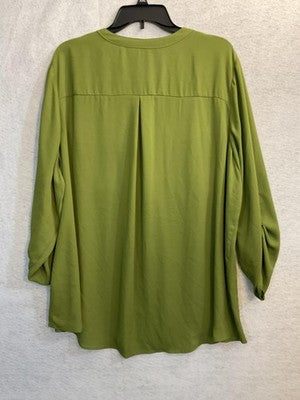 Cato Blouse Womens 22/24W Green Zip Front Roll Tab Sleeve Tunic Top Plus Size