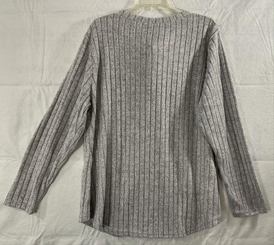 DOLNINE Shirt Womens 2XL Gray Ribbed Knit Henley Long Sleeve Tunic Top Stretch