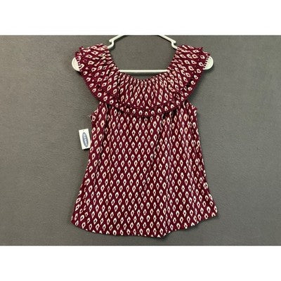 Old Navy Girls Boho Off Shoulder Ruffle Top L 10-12 Pom Pom Trim NWT