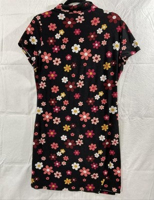 No Boundaries Dress Juniors XL 15-17 Black Floral Ruched Shirt Button Front