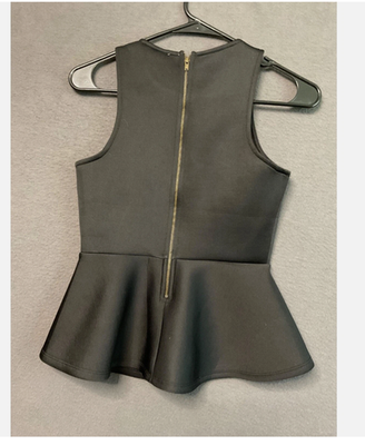 Monteau Top Womens XS Black Sleeveless Peplum Zip Back Fitted Blouse Shirt