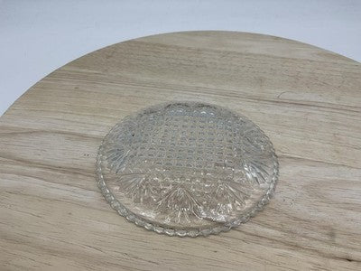 Pressed Glass Round Dish Clear Starburst Diamond Pattern Plate Small Coaster