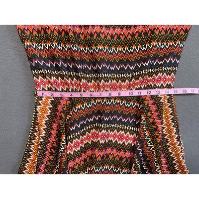 Pinky Tribal Chevron Fit Flare Dress M Zip Back Sleeveless Colorful Boho Causal