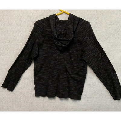Distortion Sweater Womens Small Black Gray Hooded Knit Heathered Pullover Soft