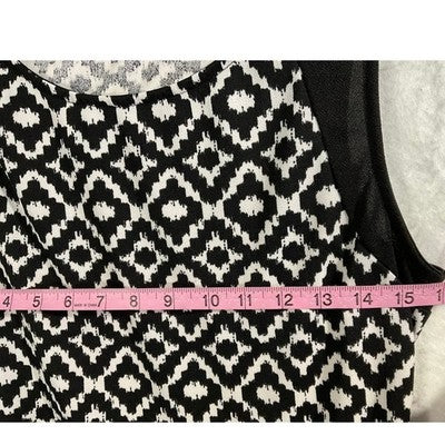 Vintage Peplum Top Womens Large Black White Geometric Zipper Sleeveless Blouse