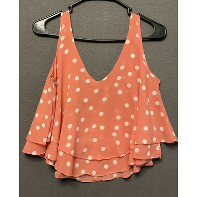 Truth Tank Top Womens Small Pink White Polka Dot Layered Ruffle Blouse Festival