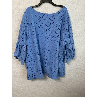 Jessica London Shirt Womens 30/32 Blue Eyelet Bell Sleeve Lined Blouse Top